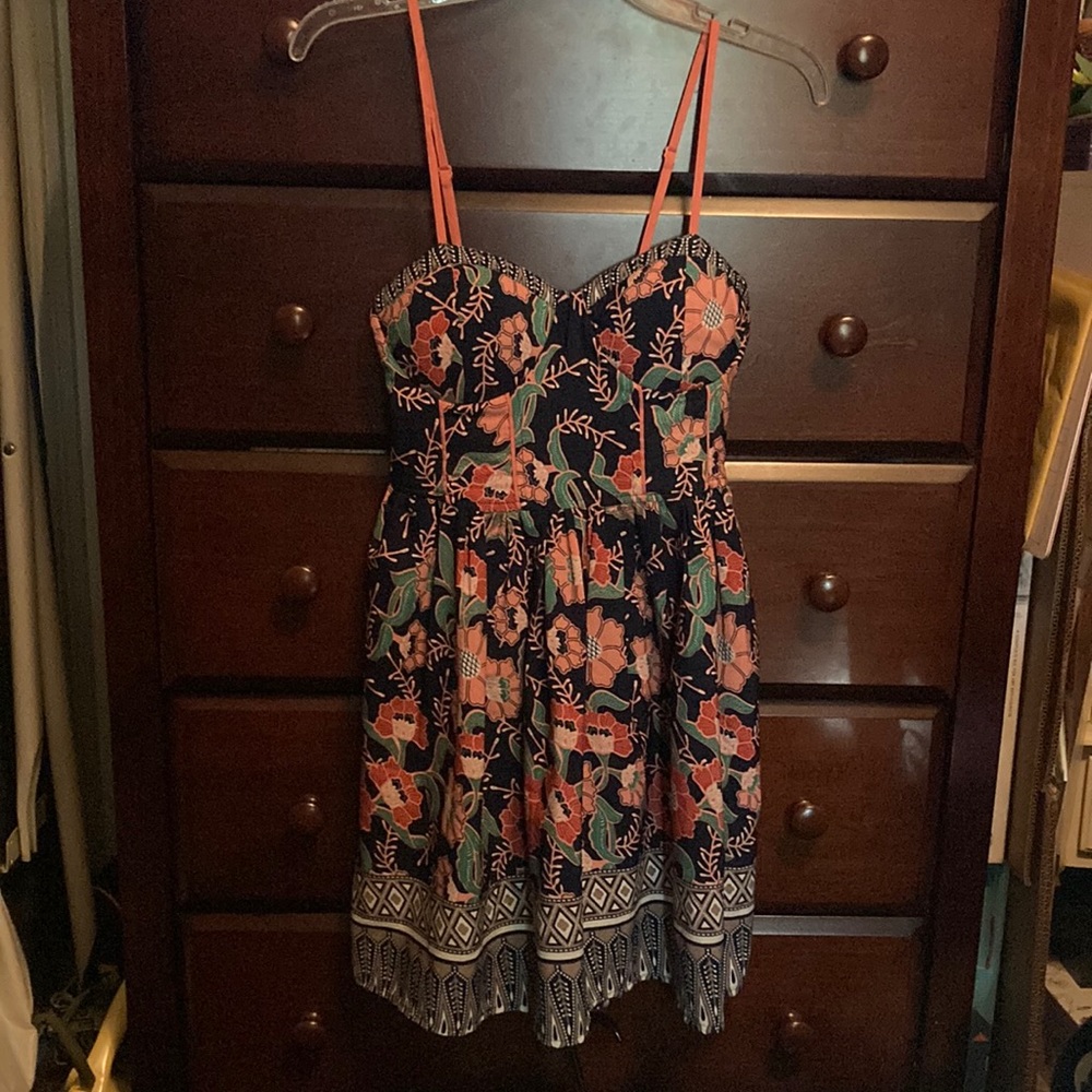 Band of Gypsies Floral-Coral Strap Dress